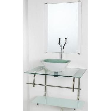 Imagem de Gabinete De Vidro Banheiro Inox 70Cm Cuba Quadrada Cqp Bco - Cubas E G