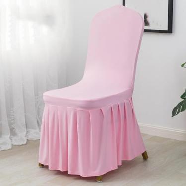 Imagem de Capa para cadeira de casamento, decoração para festa, elastano com saia plissada, uso elástico, jantar, aniversário, hotel, banquete, presente, rosa, 6 peças