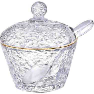 Imagem de Açucareiro de Cristal Martelado com Colher e Tampa com Fio de Ouro Pet