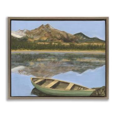 Imagem de Stupell Industries Arte de parede em tela flutuante marrom com vista de canoa do lago alpino por Michael Willett, 53 x 43 cm