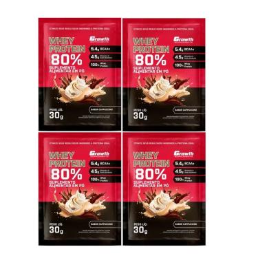 Imagem de Kit com 4 Saches Whey Protein 80% 30g Growth Cappuccino