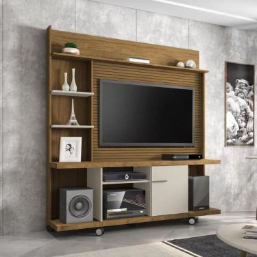 Imagem de Rack Com Painel Para Até 47 Polegadas Com 1 Porta E Rodízios Multimóveis Cr45277 Cinamomo/off White/ripado