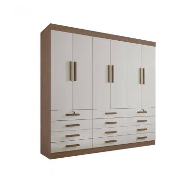Imagem de Guarda Roupa Casal 6 Portas 12 Gavetas Com Pés Mônaco Plus D` Doro Castanho/off White