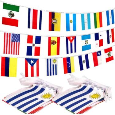 Imagem de Bandeiras de Língua Espanhola 21 Países Pequena Mini Faixa de Bunting da América Latina Decorações do Mês da Herança Hispânica para Festa em Sala de Aula em Casa