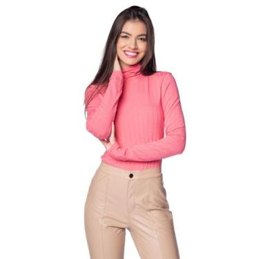 Imagem de Blusa Feminina Cativa Canelada Gola Alta Rosa, Rosa, G
