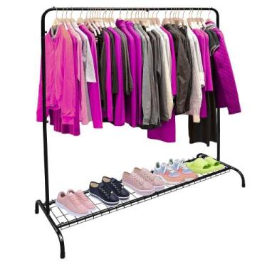 Imagem de Arara De Roupas Cabideiro De Chão Com Sapateira Aço Reforçada Desmontá