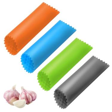 Imagem de Classicseali 4 peças de descascador de alho de silicone, rolo de alho, fácil de limpar e armazenar, descascador de alho para fácil descascar alho na cozinha, cinza, laranja, verde, azul