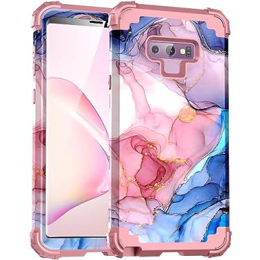 Imagem de BQQFG Capa para Galaxy Note 9, padrão de mármore de três camadas resistente à prova de choque plástico rígido amortecedor+silicone macio híbrido protetor contra quedas meninas mulheres capa para Galaxy Note 9 (6,4 polegadas), ouro rosa