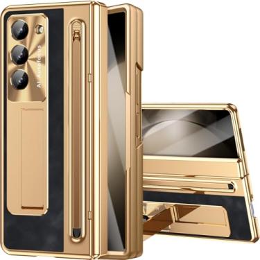 Imagem de NINKI Capa para Samsung Galaxy Z Fold 5 com suporte para S Pen e S Pen, capa para celular Galaxy Z Fold 5 com suporte e protetor de tela, capa protetora de dobradiça de couro revestido para Z Fold5 5G