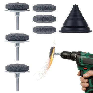 Imagem de 3pçs Kit Afiador Lâminas Cortador Grama, Universal Base Metal Afiador Lâminas Cortador Grama Com Pedra Afiar Substituível & Balanceador Ferramenta Jardim Para Furadeiras Elétricas/Manuais