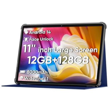 Imagem de Tablet Android 14 atualizado 2025, tablet PC de 11 polegadas, compatível com desbloqueio facial, CPU Octa-core, expansão de 12 GB + 128 GB + 1 TB, bateria grande de 8000 mAh, carregamento rápido de 18