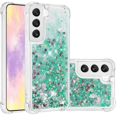 Imagem de Capa para Samsung Galaxy S23 transparente com glitter fluido líquido à prova de choque TPU feminino capa de proteção feminina para Samsung S23 5G (verde)