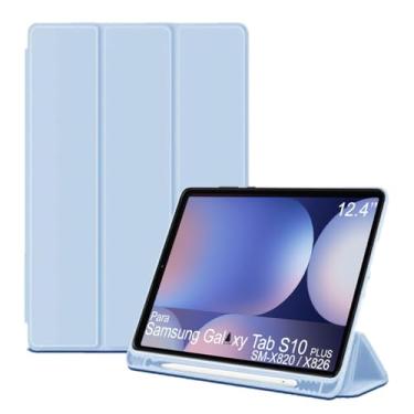 Imagem de Capa Tablet flip para Samsung Galaxy Tab S10+ SM-X820 SM-X826 NZAHZTO Smart pen 12.4 polegadas resistente aveludada compatimento caneta Case capinha Anti Impacto Suporte Pencil - Alamo (Azul Claro)