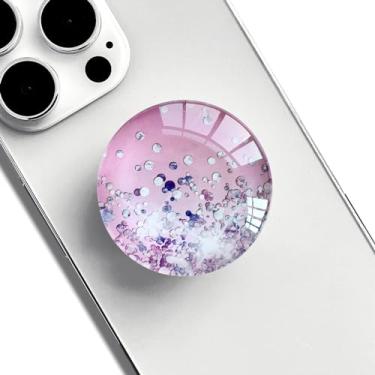 Imagem de WUYULB Suporte De Celular Expansível E Dobrável Com Glitter Cristal Transparente Para Smartphones Tablets (Brilho Rosa)
