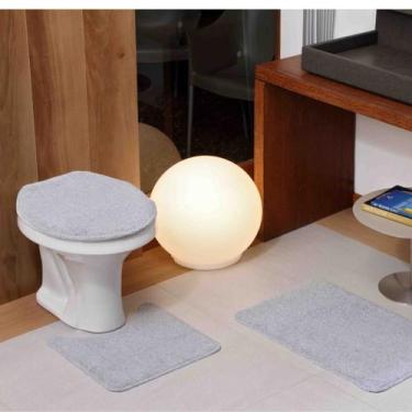 Imagem de Tapete para banheiro kit 3 pçs antiderrapante algodão - MIRIAM, CINZA 