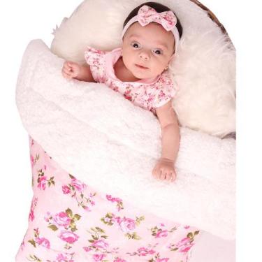 Imagem de Manta com Sherpa Dupla Face para Bebê Floral Rosa 01 Peça - Amora Baby