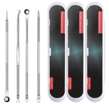 Imagem de Kit 12 Extrator Cureta Tira Acne Cravos E Espinha Limpeza - Kit 4 Cure