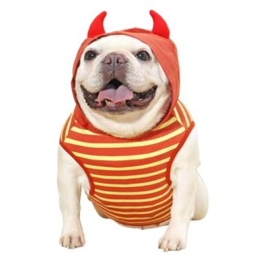 Imagem de CHEERTAILS Roupas de buldogue francês, fantasias de Halloween, camisetas para cães médios, fantasia de cachorro de Halloween francês, regata de verão, moletom com capuz, festa de aniversário, Red Bull