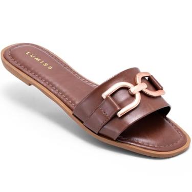 Imagem de Sandália Rasteira Feminina Lumiss Enfeite Metal Básica Confortável marrom35
