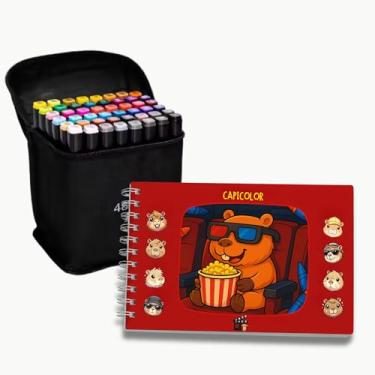 Imagem de Kit Livro de Colorir CAPICOLOR Filmes + Estojo com 48 Canetinhas Papel 180g Capa Resistente