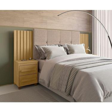 Imagem de Cabeceira Casal Extensível Com 2 Mesas De Apoio Ripado Suiça Cinamomo