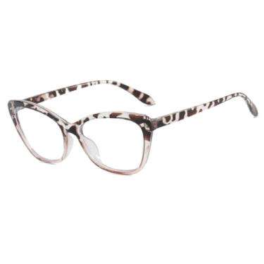 Imagem de Armação de óculos feminina anti-raios azuis, óculos fashion estilo gatinho (C5-transparente Leopa)