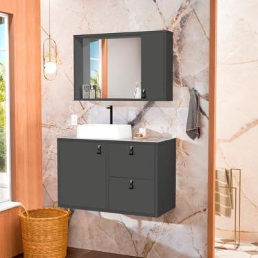 Imagem de Conjunto Gabinete para Banheiro com Cuba Sobrepor, Tampo de Vidro e Es