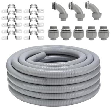 Imagem de Kit de conector de conduíte líquido apertado, 2,5 cm x 15,2 m, flexível não metálico, líquido apertado, tubo de conduíte elétrico à prova d'água, acessórios retos/angulares, braçadeiras