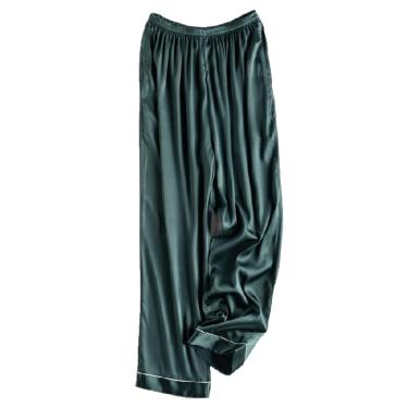 Imagem de Calças De Pijama Femininas Primavera Verão Cetim Fino Calças Domésticas Mulheres Homens Calças De Pijama Cor Sólida Solto Seda Gelo Roupa De Dormir, green, XXL