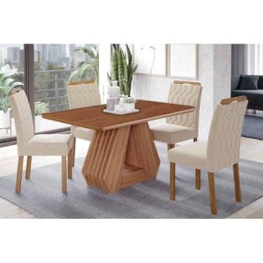 Imagem de Sala de Jantar Completa Ágata Tampo Madeirado 130x80cm e 4 Cadeiras Pa