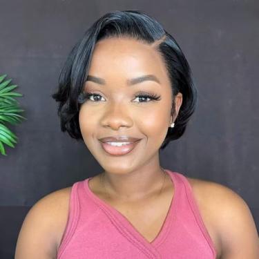 Imagem de Luxclipse Pixie Cut Lace Front Peruca de cabelo real pré-arrancada 13x4 HD transparente frontal de renda, cabelo brasileiro 100% virgem, linha do cabelo natural com cabelo de bebê, liso (preto)