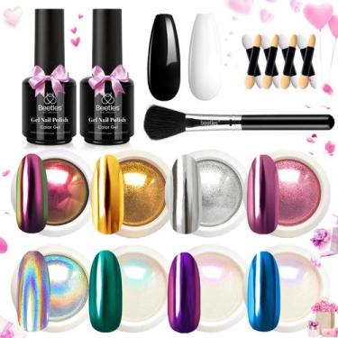 Imagem de Kit de pó para unhas besouros, cromo metálico, preto e branco, gel - b