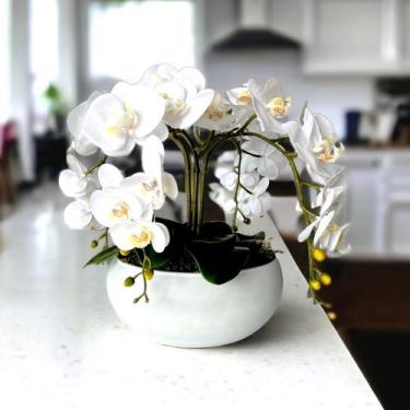 Imagem de Arranjo de mesa flores 4 orquideas Artificiais no vaso Branco - La Caz