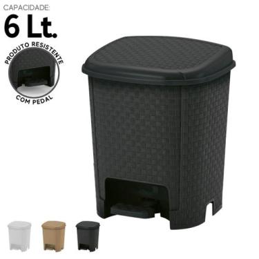 Imagem de Lixeira Rattan Cozinha Banheiro Escritório Casa c/ Pedal 6 L - Monte L