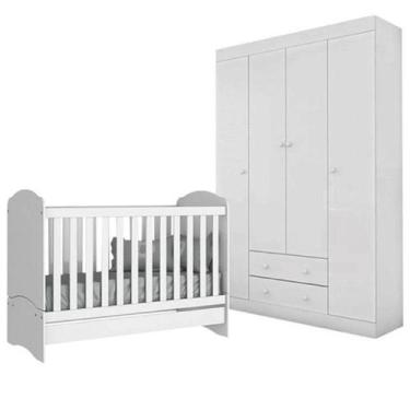 Imagem de Roupeiro Maria MDP 4 Portas Branco + Berço Mini Cama Pirulito - Bela M