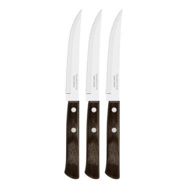 Imagem de Kit 3 Facas de Churrasco Tramontina Polywood Inox Cabo Castanho