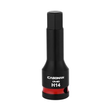 Imagem de CASOMAN Soquete hexagonal de impacto de 14 mm com chave de 1/5.1 cm, soquete Allen H14 de uma peça com anel de código de cor vermelho, comprimento de 78 mm, CR-MO