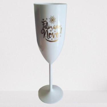 Imagem de Taça Champagne Feliz Ano Novo Branco E Dourado 180ml - Mazel