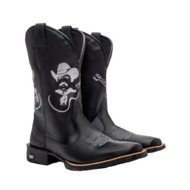 Imagem de Bota Texana Masculina Couro Country Bico Quadrado Preta Peão - Texas G
