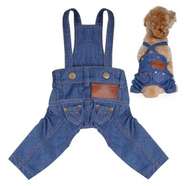Imagem de choyaxo Roupas de cachorro macacão jeans com alça para animais de estimação pequeno gato animal de estimação jaqueta jeans macacão macacão roupas e acessórios para cães (azul, GG)