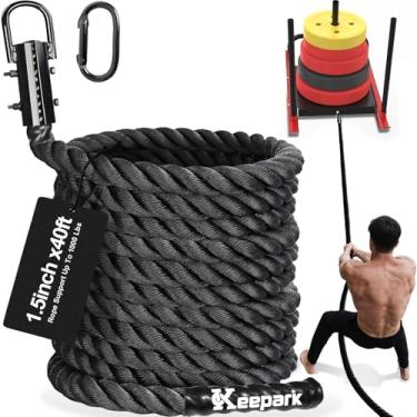 Imagem de Keepark Corda de puxar de trenó para treino de peso - Corda de treino resistente para trenó de peso, arrastar pneu, treinamento de futebol - Equipamento de exercícios de resistência fitness para