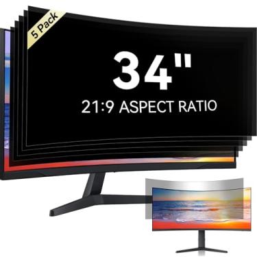 Imagem de [Pacote com 5] Tela de privacidade de computador de 34 polegadas para monitor widescreen 21:9, antirreflexo, proteção ocular antirUV, filtro de monitor de LED para PC, película removível antiarranhões
