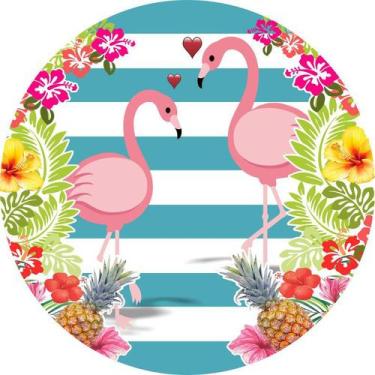 Imagem de Painel De Lona Redondo Flamingos Tropical 02 - Fabrika De Festa, 190x1
