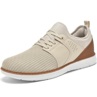 Imagem de EADNLY Sapato social masculino casual, sem cadarço, de malha, respirável, confortável, antiderrapante, Caqui, 43