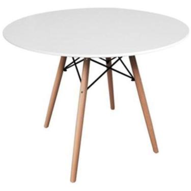 Imagem de Mesa De Jantar Redonda Eames Eiffel Wood 80Cm Branca