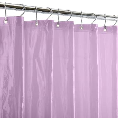 Imagem de Bath Bliss Forro de cortina de chuveiro pesado | Dimensões: 183 cm C x 0,4 cm L | PVC | 3 ímãs grandes | transparente | longa duração | banheiro | limpo| roxo