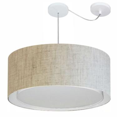 Imagem de Lustre Pendente Cilíndrico Com Desvio De Centro Vivare Md-4318 Cúpula Em Tecido 60x30cm - Bivolt Rustico-bege 127/220v