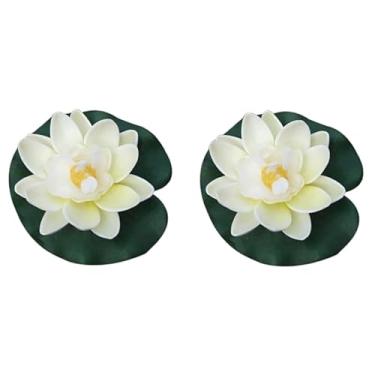 Imagem de 2 peças de flores de lótus de espuma flutuantes artificiais brancas com enfeites de lírio d'água, perfeitas para pátio, lagoa de caras, piscina, aquário, casa, jardim, festa de casamento, decoração de