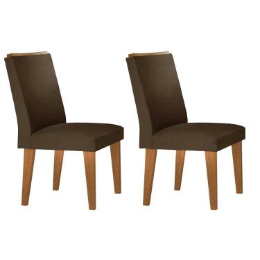 Imagem de Cadeira de Cozinha Lunara Kit 2 Un Madeira Capuccino/Suede Marrom - Rufato