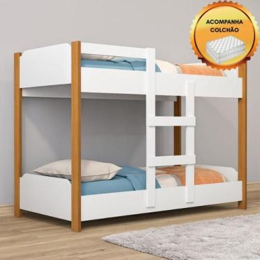 Imagem de Beliche Mini Cama Infantil Com Escada Incluso Colchões 150x70 Para Cri